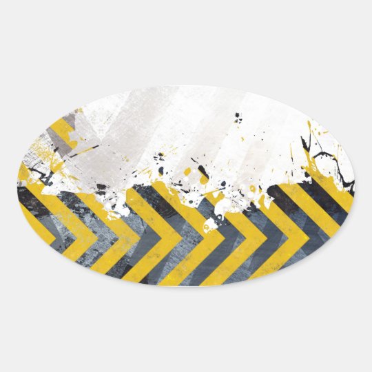 Grungy Hazard Stripes Oval Sticker