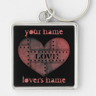 Grungy industrial punk heart key ring