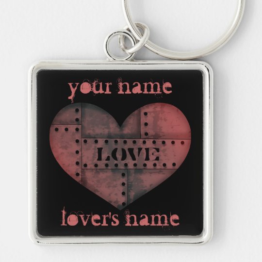 Grungy industrial punk heart Valentines Day Key Ring