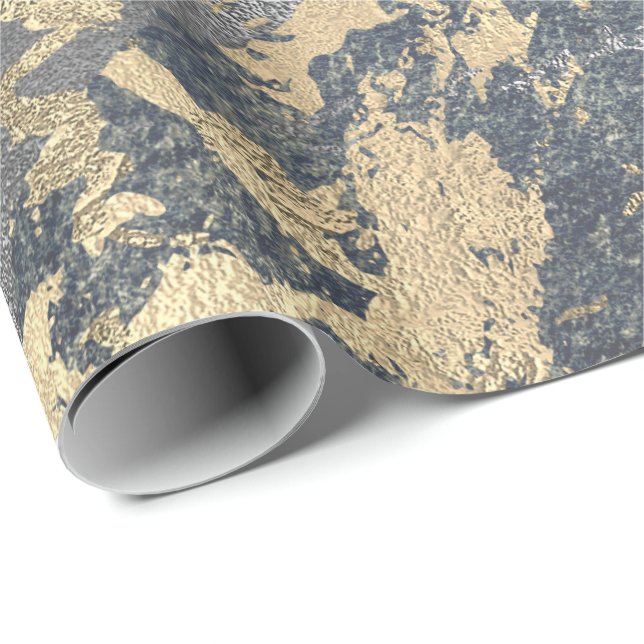 Grungy Molten Silver Gold Marble Shiny Metallic Wrapping Paper (Roll Corner)