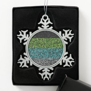 Grungy Noisy Abstract Quoiromantic Pride Flag Snowflake Pewter Christmas Ornament