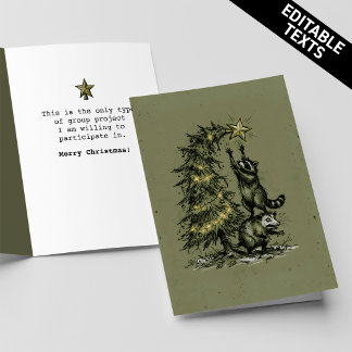 Grungy Opossum & Raccoon Teamwork Christmas Custom Card