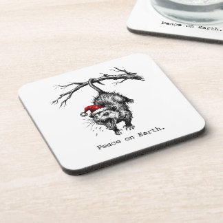 Grungy Opossum Silent Scream Peace on Earth Coaster