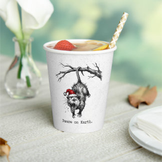 Grungy Opossum Silent Scream Peace on Earth Paper Cups