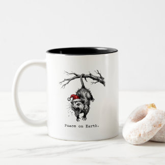 Grungy Opossum Silent Scream Peace on Earth Two-Tone Coffee Mug