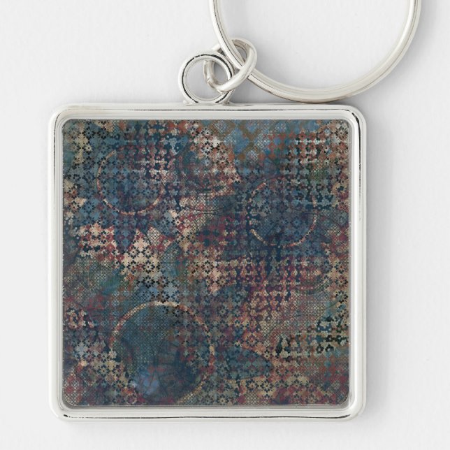 Grungy Patterns with Messy Patchwork of Textures Key Ring (Front)