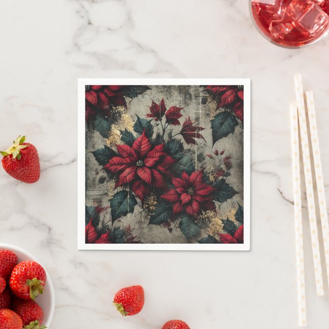 Grungy Poinsettia Floral Wallpaper Decoupage Paper Napkin (Insitu)