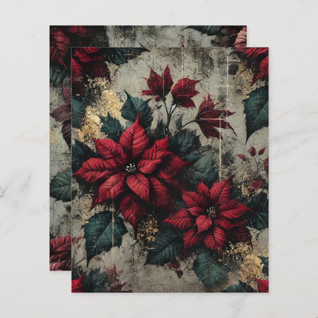 Grungy Poinsettia Floral Wallpaper Scrapbook Paper (Front/Back)