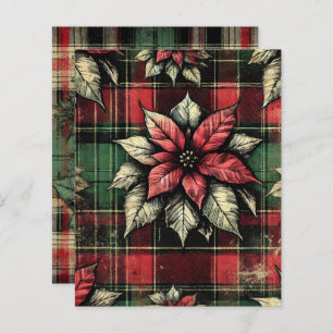 Grungy Poinsettia Plaid Fabric Scrapbook Paper