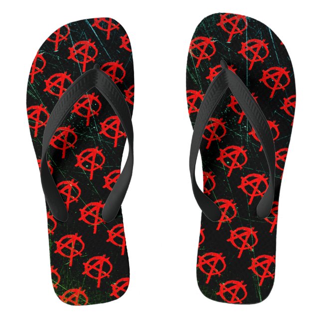 Grungy Red Anarchy Symbol Flip Flops (Footbed)
