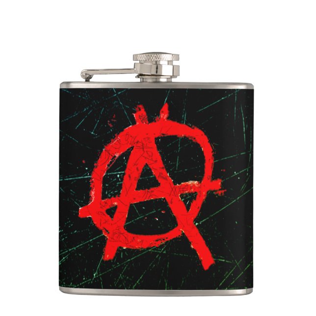 Grungy Red Anarchy Symbol Hip Flask (Front)