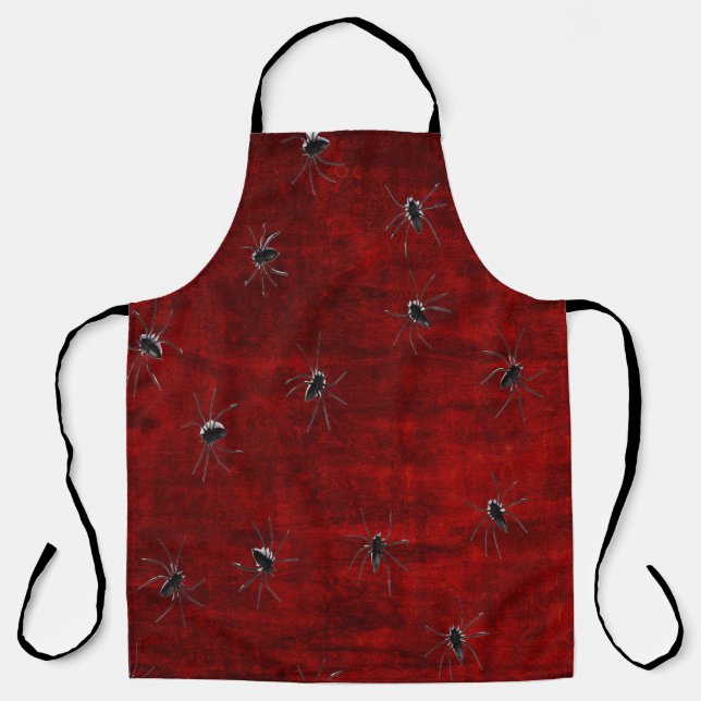 Grungy Red Halloween & Spiders Apron (Front)