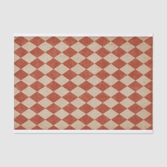 Grungy Red Harlequin Tissue Paper (Front)