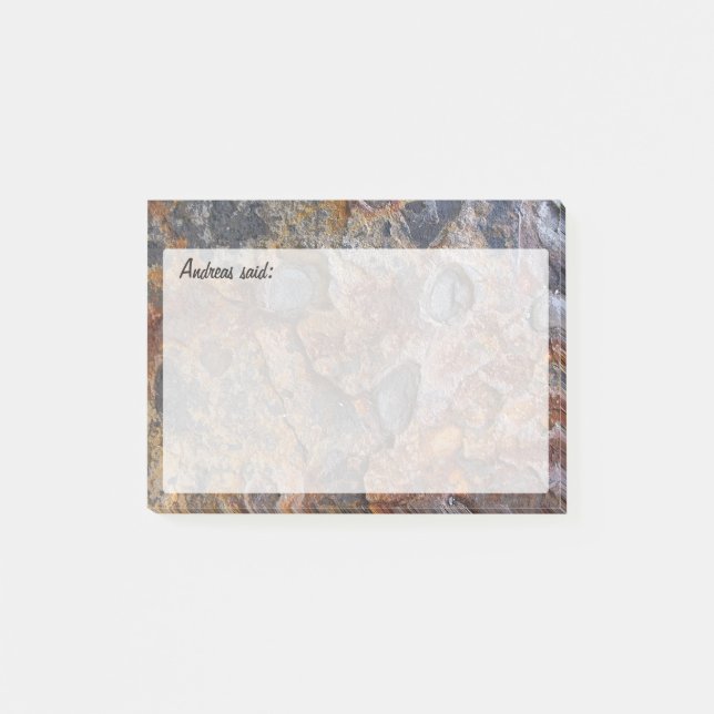 Grungy Rock Texture with Text Post-it Notes (Front)
