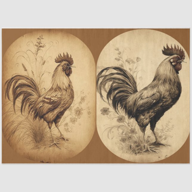 Grungy Roosters  Tissue Paper (Front)