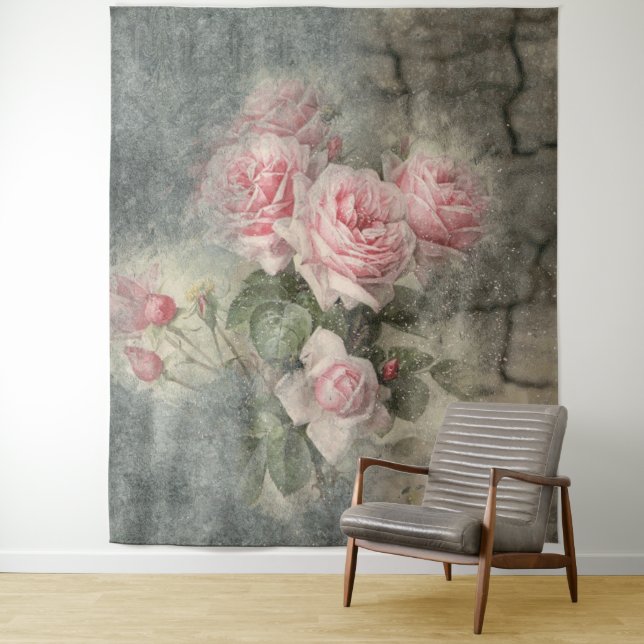 GRUNGY ROSES - Vintage Flowers Tapestry (In Situ)