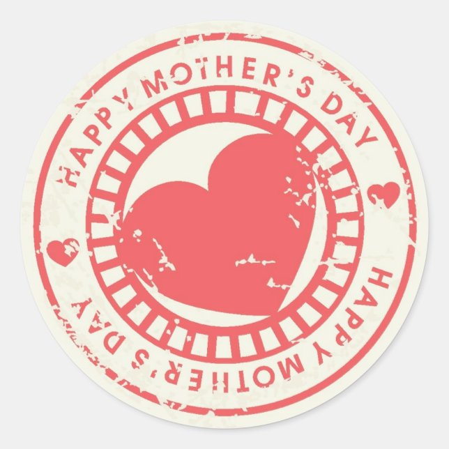 Grungy Rubber Stamp for Happy Mother's Day Classic Round Sticker (Front)