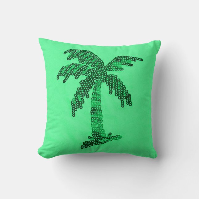 Grungy Sequined Palm Tree Image Cushion (Front)