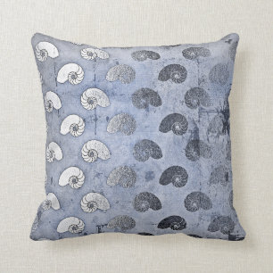 Grungy Silver Gray Blue Seashells Ocean Beach Cushion