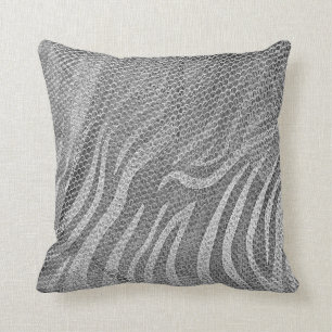 Grungy Silver Sequin Abstract Gray Zebra Texture Cushion