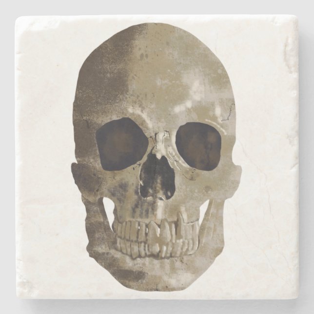 Grungy Skull Halloween Stone Coaster (Front)
