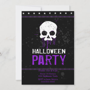Grungy Skulls Halloween Party Invitations (Purple)