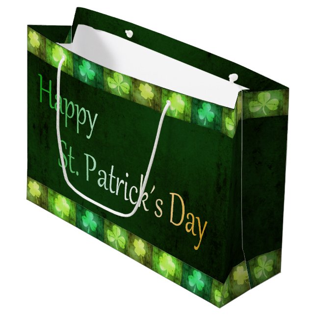 Grungy St. Patrick's Day Shamrocks Large Gift Bag (Front Angled)