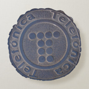 Grungy Telefonica Manhole Round Cushion