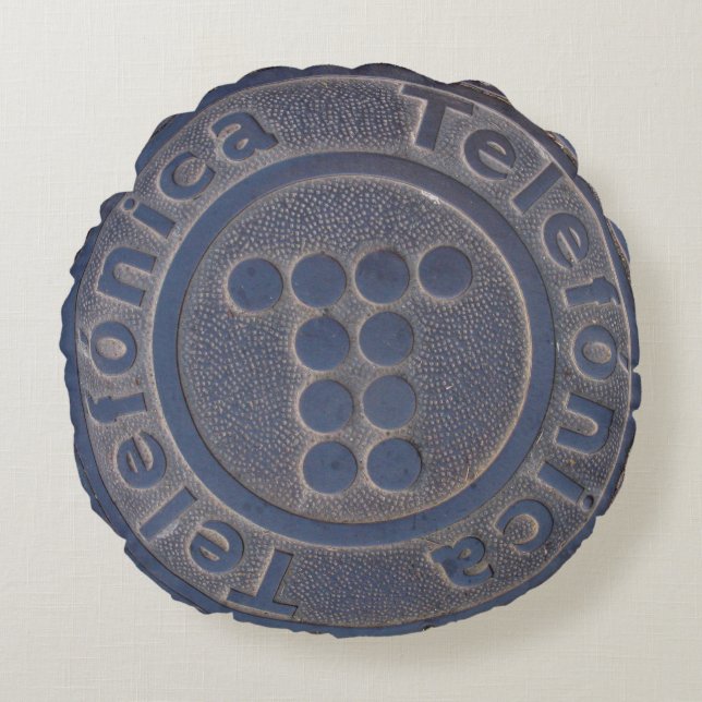 Grungy Telefonica Manhole Round Cushion (Front)