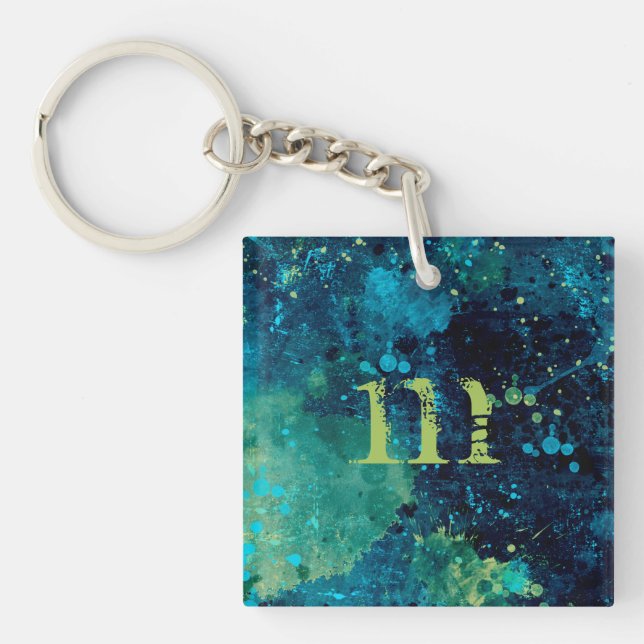 Grungy Turquoise and Yellow Key Ring (Front)