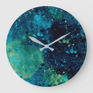 Grungy Turquoise and Yellow Large Clock