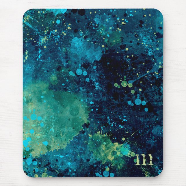 Grungy Turquoise and Yellow Mouse Mat (Front)