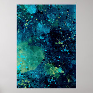 Grungy Turquoise and Yellow Poster