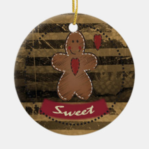 Grungy Vintage Gingerbread Man Ceramic Tree Decoration