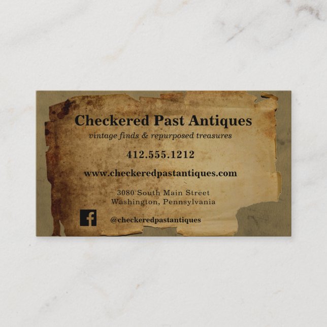 Grungy Vintage Torn Paper Antique Business Card (Front)