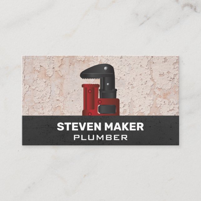 Grungy Wall Background | Plumbing Wrench Business Card (Front)