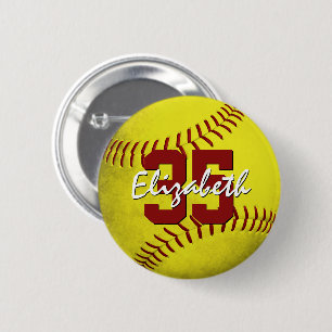 grungy yellow softball girls personalised 6 cm round badge