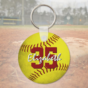 grungy yellow softball girls personalised key ring