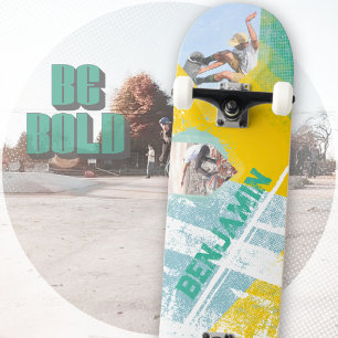 Grungy Yellow Teal Urban Street Graffiti  Skateboard