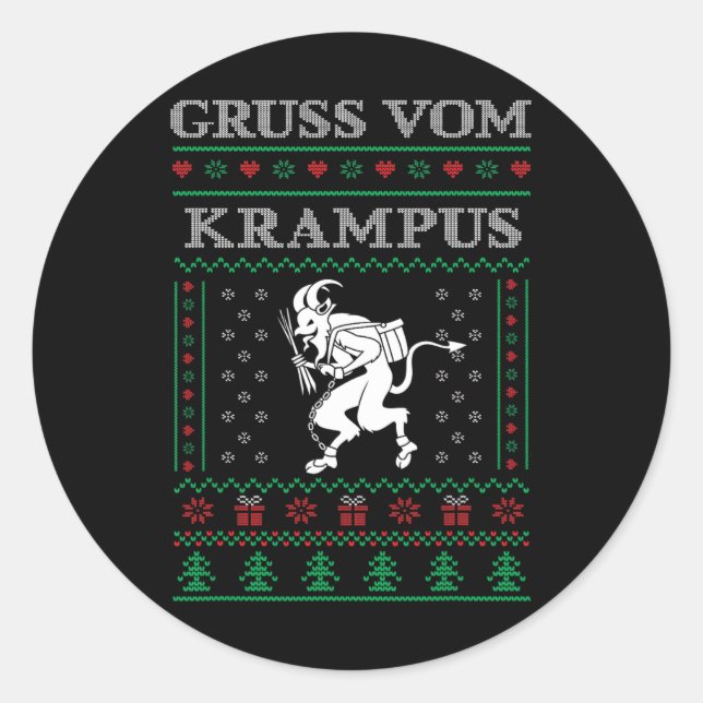 Gruss Vom Krampus Goth Ugly Christmas Sweater Kram Classic Round Sticker (Front)