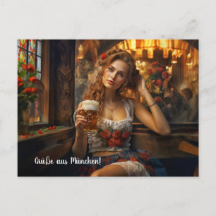 Grüße aus München! Bierzeltstimmung. Dirndl Postcard