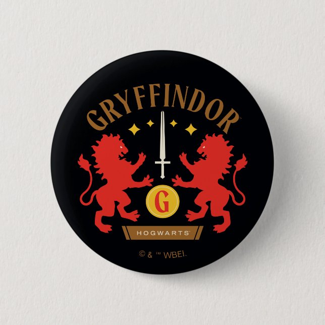 GRYFFINDOR™ House Double Lion Sword Graphic 6 Cm Round Badge (Front)