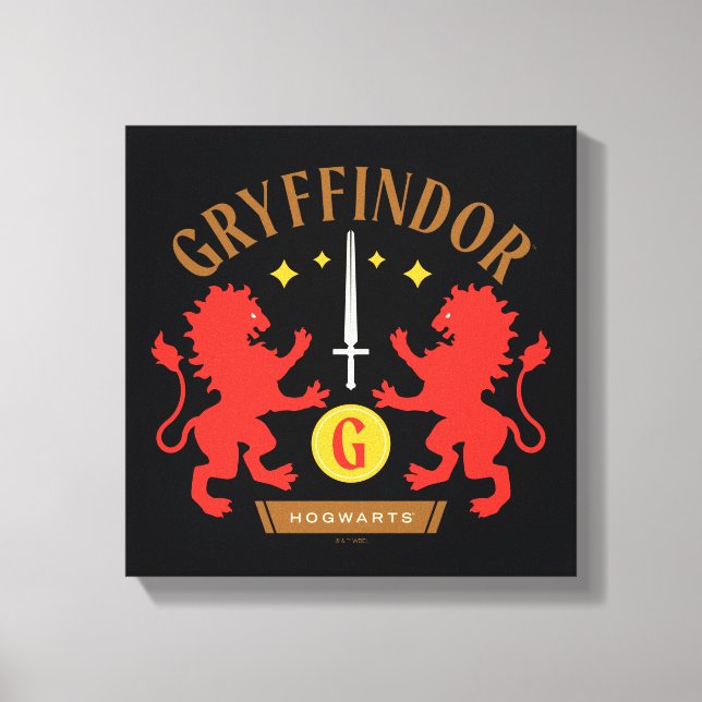 GRYFFINDOR™ House Double Lion Sword Graphic Canvas Print (Front)