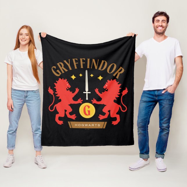 GRYFFINDOR™ House Double Lion Sword Graphic Fleece Blanket (In Situ)