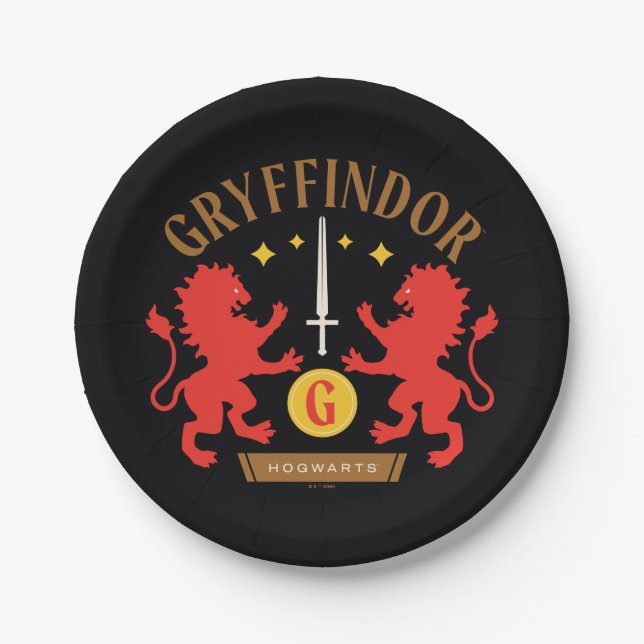 GRYFFINDOR™ House Double Lion Sword Graphic Paper Plate (Front)