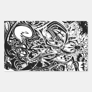 GRYM - Black & White Abstract Art Rectangular Sticker