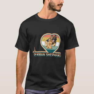 GSD075 - Retro German Shepherd Heartbeat Vintage T-Shirt