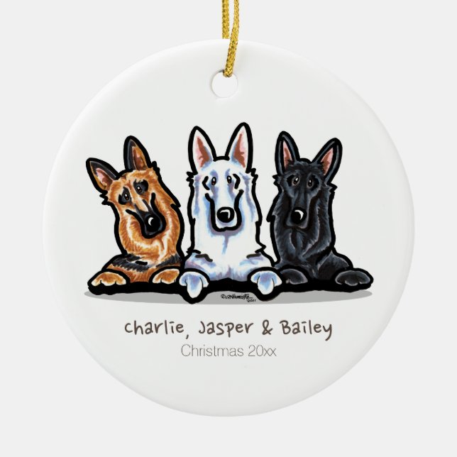 GSD Black White and Tan Ceramic Tree Decoration (Front)