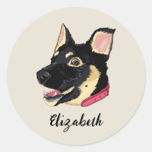 GSD Puppy Illustration Monogram Dog Lover Gift Classic Round Sticker