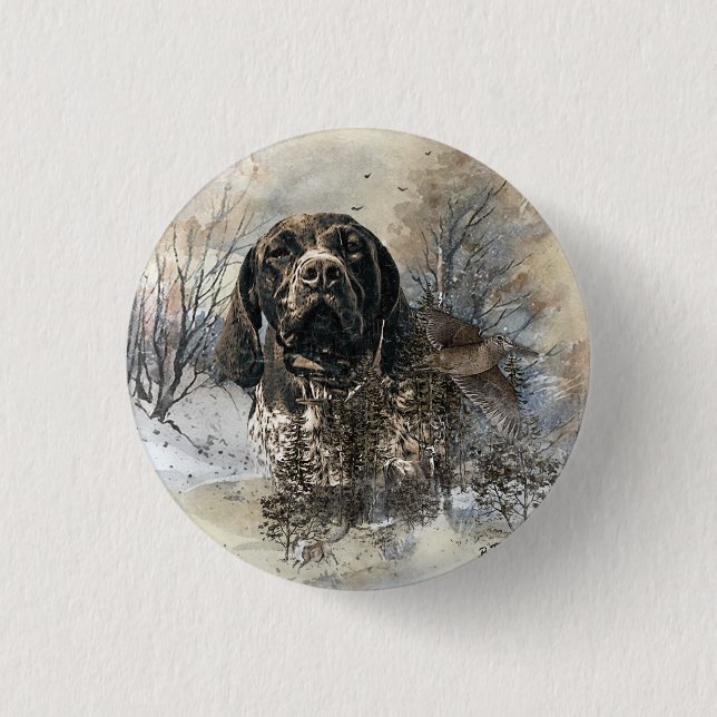 GSP, German Shorthaired Pointer 3 Cm Round Badge (Front)
